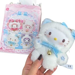 Sanrio Hello Kitty Shinning Meow Fluffy Car Kawaii Bow Bell Keychain Charm